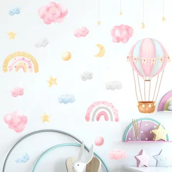 Радужные облака, обои с воздушным шаром, Украшение детской спальни, крыльца, Декоративные наклейки на стены, самоклеящиеся