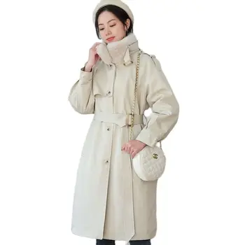 Корейская одежда с подкладкой, новая зимняя теплая куртка, Женская Модная длинная Ветровка, женское Плюс Бархатное толстое пальто, женское пальто