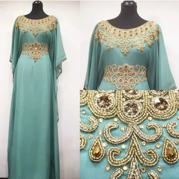 Морской зеленый Королевский Исламский Современный Элегантный Дубай Марокканская Длинная Рубашка Арабское вечернее платье Европейские и американские модные тенденции