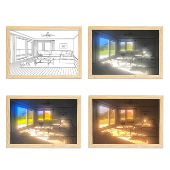 Новая светодиодная картина с USB-разъемом, Затемняющая Настенное Произведение Искусства, Настольная лампа, Подарок, Солнечное окно в помещении, Деревянные Фоторамки для ночного искусства
