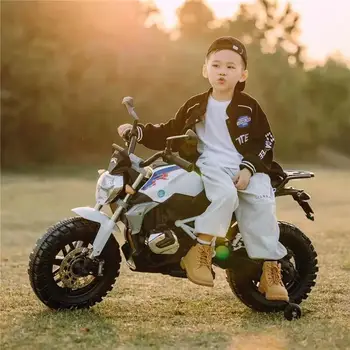 Детский электрический мотоцикл 3-10 лет Перезаряжаемый Музыкальный горный внедорожный мотоцикл с двойным приводом Со вспомогательными колесами