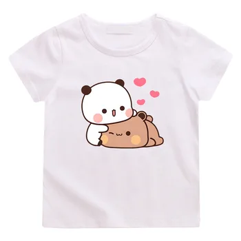 Футболки с рисунком медведя Панды, Бубу и Дуду, Аниме, Эстетическая футболка с мангой, футболка из 100% хлопка для мальчиков/девочек, обычная футболка