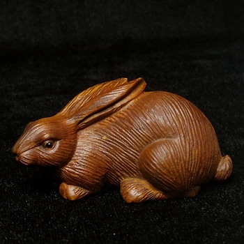 Японский самшит ручной работы Статуэтка животного Кролика Подарочная коллекция Нэцкэ 6,3 см