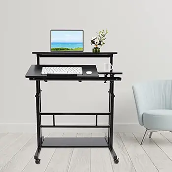 Мобильный стол-стойка, Регулируемый Ноутбук с колесами, для хранения домашней офисной рабочей станции, тележка на колесиках для стояния или сидения