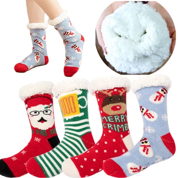 Сверхтолстые Рождественские мягкие женские бархатные носки, домашние зимние теплые плюшевые хлопковые носки для спальни, утолщенный нескользящий тепловой носок-тапочка
