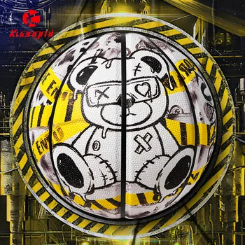 Kuangmi Bear Профессиональный Баскетбольный Размер 7, Высококачественная Влагопоглощающая Мягкая искусственная кожа, Тренировочный мяч с граффити в подарок