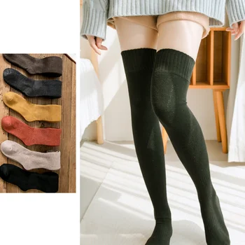Женские Носки выше бедра, осенне-зимние утепленные чулки для девочек, теплые японские шерстяные носки jk INS
