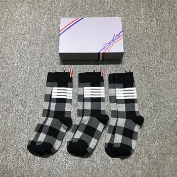Мужские носки TB THOM, Корейский дизайн, носки в сетку с 4 полосками, Женские хлопковые повседневные чулки Kwaii Уличной моды