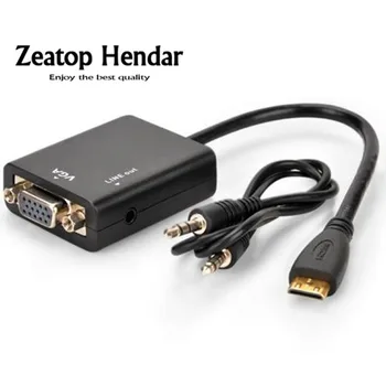 2 шт. Кабель-конвертер Mini HDMI для мужчин и VGA для женщин, кабель для преобразования HD с кабелем аудиовыхода