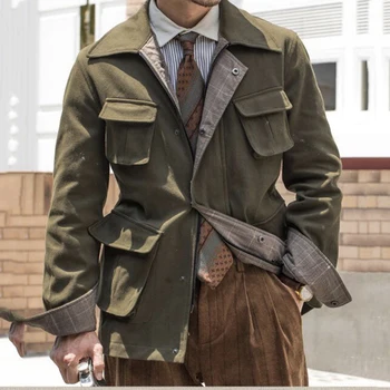 Высококачественная куртка Сафари, мужская армейская кофейная, с несколькими карманами, модная куртка в европейском стиле, Мужские осенние пальто, Блейзеры, мужской размер Aisn 3XL