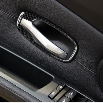 Для BMW E60 5 серии 2006-2010 Аксессуары из углеродного волокна, Внутренняя дверная ручка, Накладка, Наклейки на Дверную чашу, Украшение