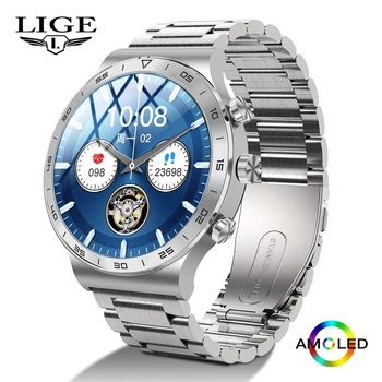 Lige AMOLED Смарт-Часы Мужские Со Стальным Ремешком, Умные Часы Для Мужчин, Bluetooth-вызов, Полный Сенсорный Фитнес-Браслет, Часы, Новый Бизнес