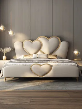 Кожаная кровать в Главной спальне Светлая роскошная современная двуспальная кровать дизайнерская итальянская минималистская кровать