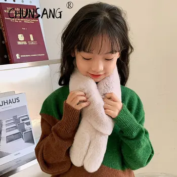 2022, Зимний теплый роскошный шарф из натурального меха лисы и кролика для детей, корейские модные шарфы для девочек и мальчиков, Дизайнерские мягкие плюшевые