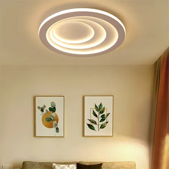 Простая Круглая лампа для спальни, лампы для гостиной, теплый и романтический креативный потолочный светильник с затемнением, светодиодные подвесные светильники для кухни