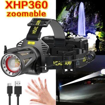 XHP360 Сенсорная светодиодная фара 2000 м Дальность действия лампы USB Перезаряжаемая Масштабируемая мощность фары для Рыбалки Кемпинга Водонепроницаемый головной фонарь