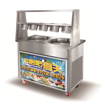 Коммерческая машина для производства рулетов для мороженого с жареным йогуртом, Таиландская машина для производства рулетов для мороженого с жареным мороженым