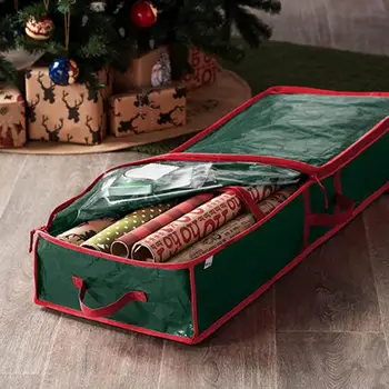 Сумка для хранения оберточной бумаги Под кроватью, сумка для хранения рождественских украшений, Органайзер для рождественских украшений с двумя карманами