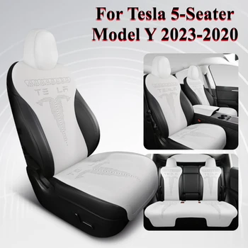 Для Tesla Модель Y 2023-2020 Чехлы Для Автокресел Всесезонные Из Дышащей Замши, Защитная Подушка для сиденья с Подлокотником, 5-Местная Модель Y