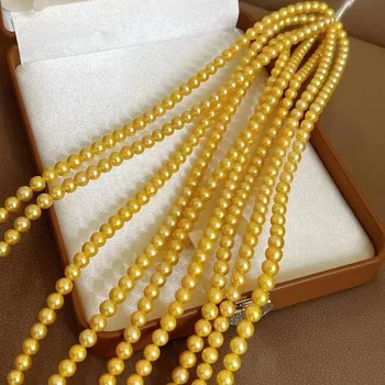 Окрашенный золотой пресноводный жемчуг Размером 7,5-8 мм, ожерелья из натурального золота с жемчугом для женщин