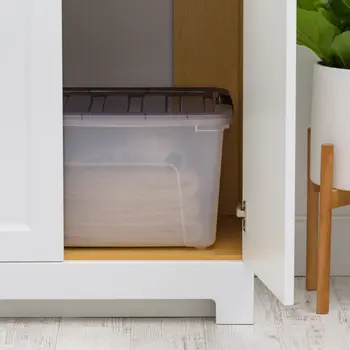 Элегантный набор из 5 предметов серого цвета, 40-литровый штабелируемый ящик из прозрачного пластика для хранения - сохраняет вещи организованными и безопасными.
