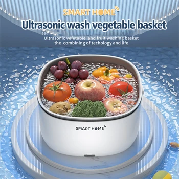 Ультразвуковая стиральная машина для фруктов и овощей, 2 Слоя Кухонной Сливной корзины, Очиститель продуктов для удаления остатков пестицидов, Очиститель воздуха