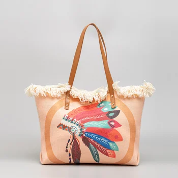 Сумка-тоут большой емкости, винтажная женская холщовая сумка через плечо в цыганском этническом стиле, богемная шикарная дорожная сумка для покупок на открытом воздухе