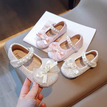 Модная обувь для малышей Mary janes с бабочкой и узлом для девочек, мягкая подошва, Обувь с лентами на низком каблуке Для девочек, детская обувь G08113