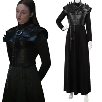 Новый аниме-костюм для косплея Sansa Stark, кожаная куртка, черный Карнавальный костюм для взрослых
