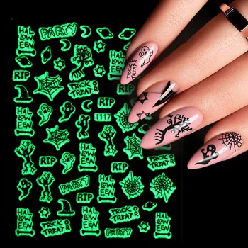 Наклейки для ногтей на Хэллоуин, Светящиеся наклейки, Самоклеящиеся Слайдеры для ногтей, сделай сам, Светящиеся в темноте, Флуоресцентные наклейки для маникюра ногтей