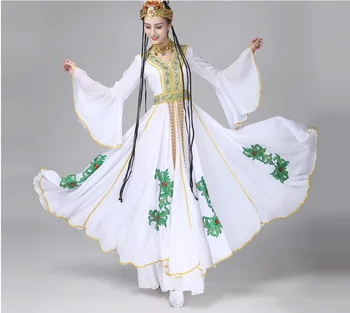 Китайская народная одежда для выступлений, женское белое двухслойное платье большого размера 540 градусов