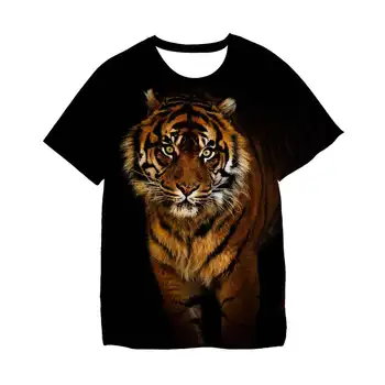 Летняя футболка с 3D принтом Harajuku для маленьких мальчиков, футболка с мультяшными животными, футболка с принтом Тигра и льва, топы, уличная одежда