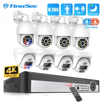 Система камеры TinoSec H.265 Ultra HD 4K POE Smart AI Обнаружение человека Красочное ночное видение Двустороннее аудио видеонаблюдение