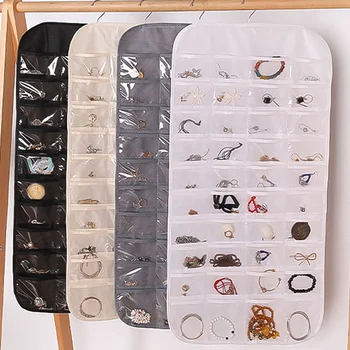 Упаковка на 80 ячеек Из прозрачной нетканой ткани, подвесные сумки для хранения ювелирных изделий, двусторонний дисплей, ожерелье, Менеджер по сумкам, вращающийся
