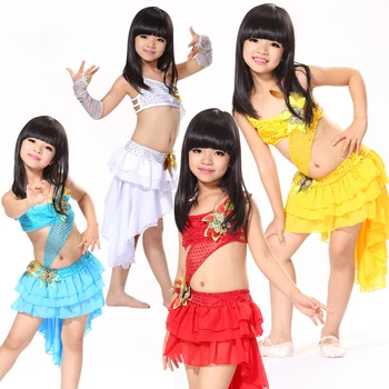 Детский костюм из 4 цветов, 6-15 лет, юбка с кисточками в виде хвоста Русалки, топ с открытой спиной и рукавами-лодочками, платье для латиноамериканских танцев для девочек