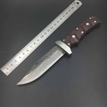 SK004 оптовый узор из дамасской стали ручной ковки прямого ножа твердостью 62HRC наружный нож для самообороны