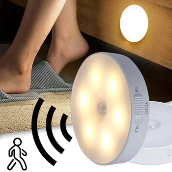 Светодиодный светильник с датчиком движения, Беспроводной ночник под шкафом, лампа для шкафа, Умная настенная индукционная лампа для тела, домашний декор