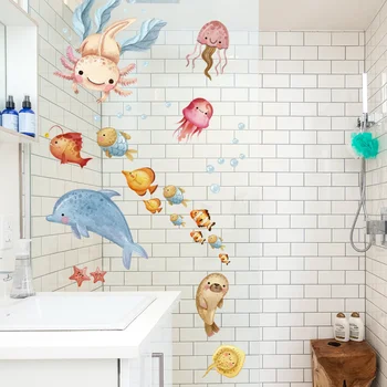 Подводные рыбьи пузырьковые наклейки на стену для детских комнат Ванной Спальни Домашнего декора Мультяшные животные Наклейки на стены Diy Mural Art