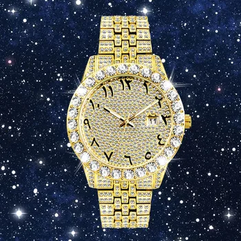 мужские часы из 18-каратного золота, Роскошные часы Iced Out для мужчин, хип-хоп, все бриллианты, Модные кварцевые мужские наручные часы, Водонепроницаемые, Прямая поставка