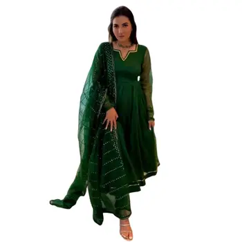 Зеленое платье Анаркали, Шаровары, костюм для индийской/пакистанской вечеринки